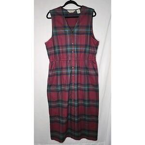 Vintage Eddie Bauer Jumper Women's Size Large Dark Red Green Navy Plaid Country